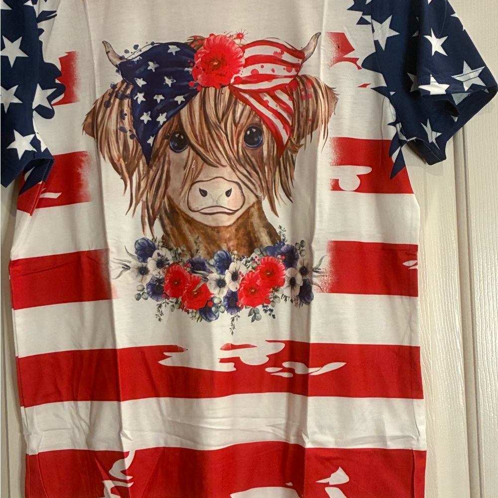 Stars and Stripes Cow Print Women's Tee - Picture 3 of 9